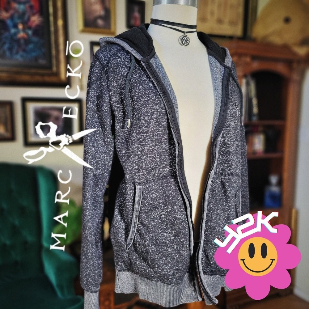 Marc Ecko Hoodie‎ Cut & Sew Vintage Y2K Mens Medium Gray Marled Full Zip 2000s